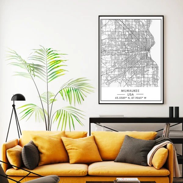 Milwaukee Stadtkarte - Leinwand Wandkunst Gemälde