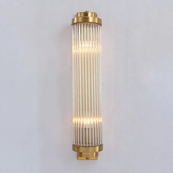 Zeitgenössische Säulenwandleuchte Kristall 2 Köpfe Wohnzimmer Wandlampen in Gold Hover Image