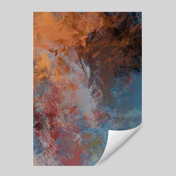 Abstrakter blau-orangefarbener Kunstdruck Nr. 2 Hover Image