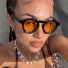 Damen modische runde Sonnenbrille mit transparentem Rahmen und UV-Schutz