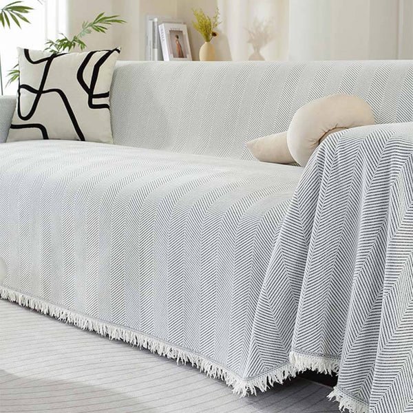 Chenille Decke Fischgrät Quasten Sofaüberwurf Hover Image