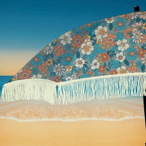 Damen Strand-Sonnenschutzschirm mit elegantem Fransen-Design Hover Image