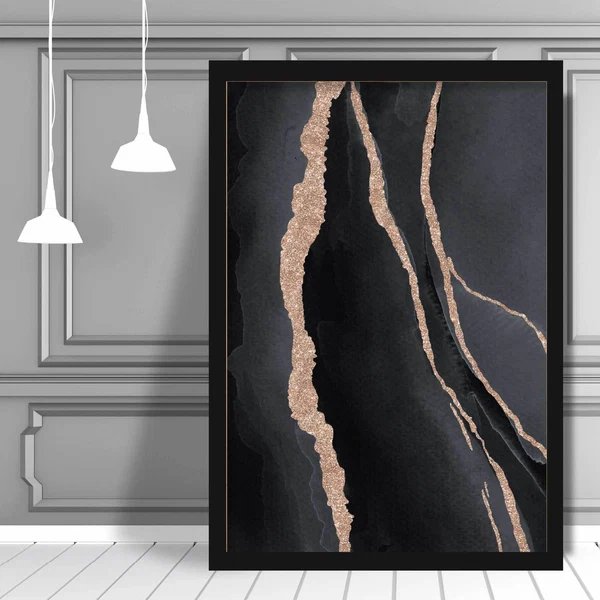 Abstrakter Kunstdruck in Schwarz und Gold Nr. 1