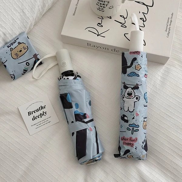 Damen Faltregenschirm mit niedlichen Tiermotiven und praktischem Trageetui Hover Image