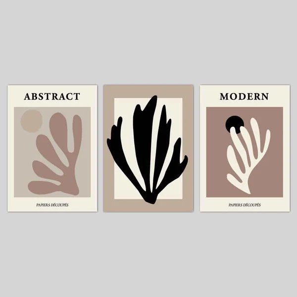 Abstraktes modernes Wandbild-Set im Matisse-Stil, Schwarz, Beige, 3er-Set