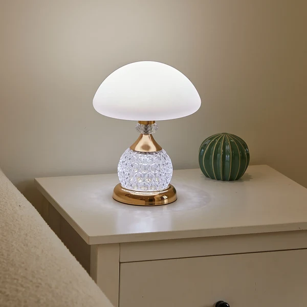 Dekoratives Stimmungslicht LED – Kristall Tischlampe mit Pilz-Design, Vintage Deko-Lampe für Wohnzimmer oder Schlafzimmer Hover Image