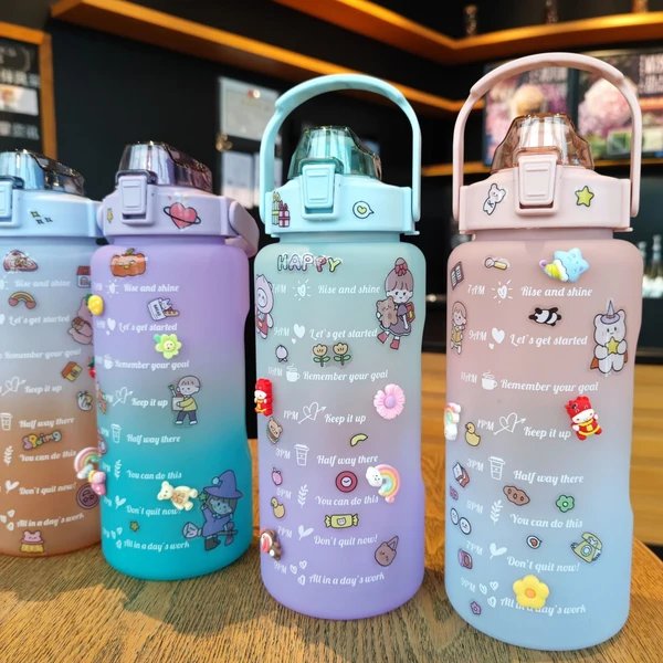 Damen Motivierende Trinkflasche mit interaktivem Sticker-Set