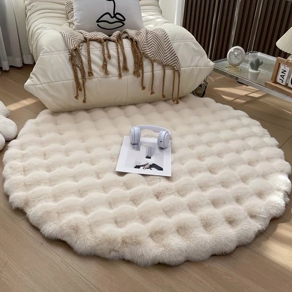 Runder flauschiger Teppich für stilvolle Räume – Weicher Teppich für Wohnzimmer & Schlafzimmer
