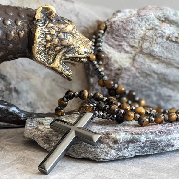 Orion-Spirituelle Halskette mit Tigerauge und Lapislazuli – Rosenkranz für Männer