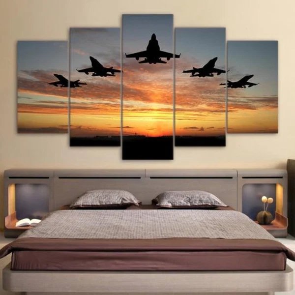 Fliegende Flugzeuge Sonnenuntergang - Leinwand Wandkunst Gemälde