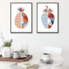 Set aus 2 Kunstdrucken mit geometrischem Erdbeermotiv in Blau und Orange