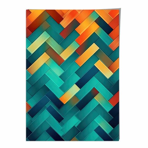 Abstrakter Kunstdruck mit geometrischen Formen in Türkis, Blau, Orange und Rot Nr. 1