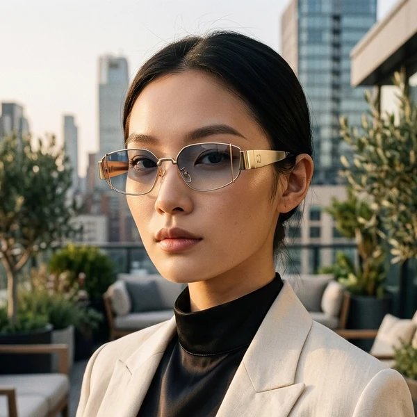 Damen Designer-Sonnenbrille im modernen, kantigen Stil