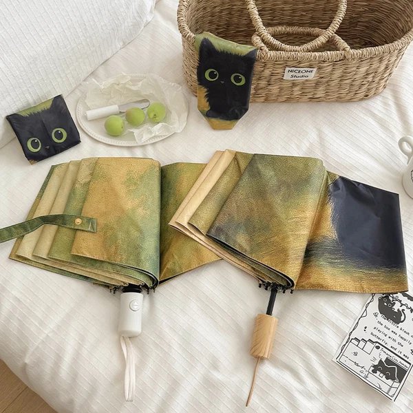 Damen Faltregenschirm mit kreativem Katzenmotiv Hover Image