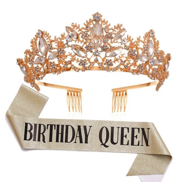 Damen Glitzernde Tiara mit "Birthday Queen"-Schärpe