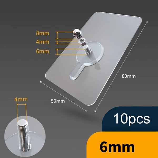 10 Stück Schwerlast Punch-Free Transparente Klebehaken Hover Image