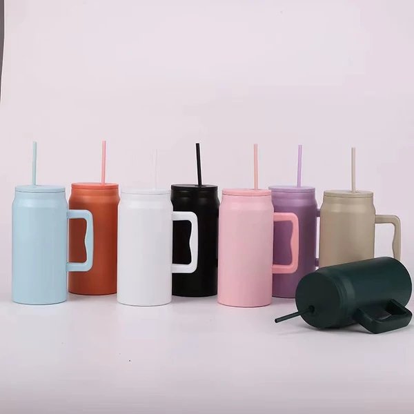 Damen Isolierter Trinkbecher mit Griff und Strohhalm