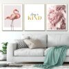 Modernes Leinwandbild mit rosa Flamingos und Pfingstrosen