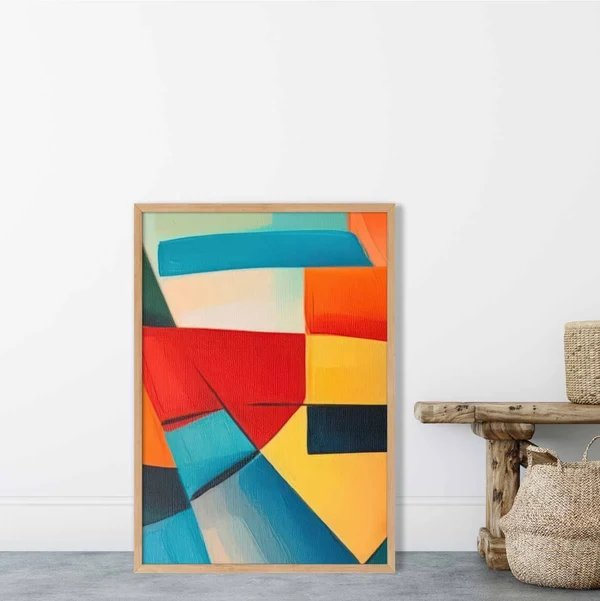Abstraktes Gemälde, farbige Formen, Kunstdruck, Blau, Rot und Gelb Nr. 4 Hover Image