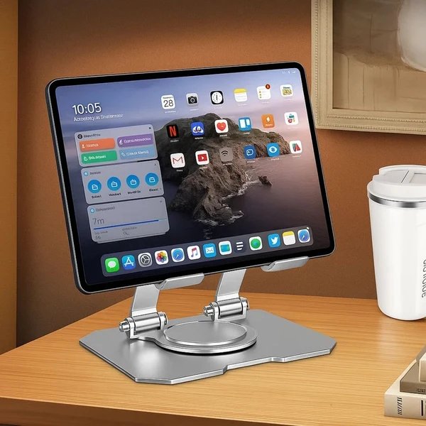DeskEase | Verstellbarer Tablet-Ständer – Ergonomischer Komfort – Rutschfestes faltbares Design – Ideal für Arbeit, Studium, Reisen und Videoanrufe Hover Image