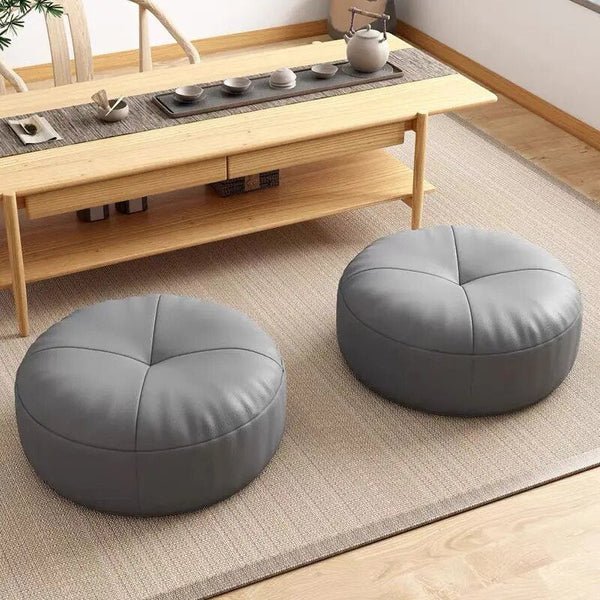 Zen Kissen – Rundes japanisches Sitzkissen aus Nappaleder im Tatami-Stil