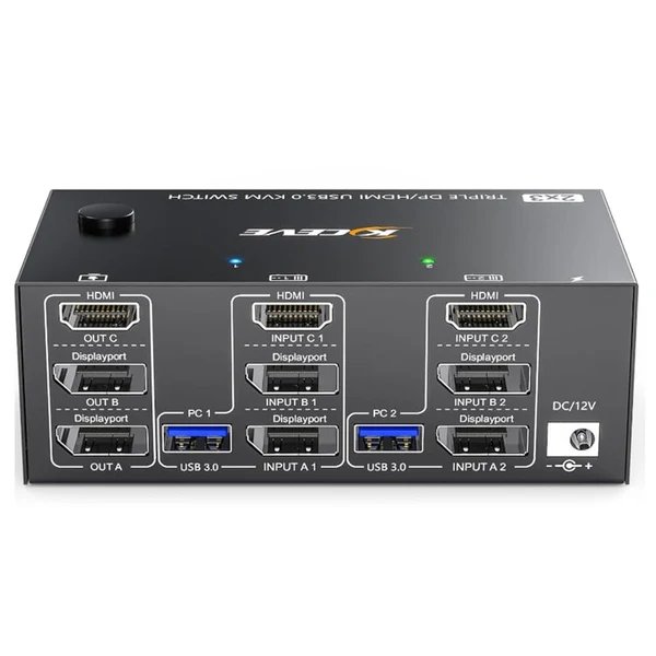 KC-KVM203DH 8K 30Hz USB 3.0 DP+DP+HDMI Triple-Monitor-KVM-Switch, AU-Stecker
