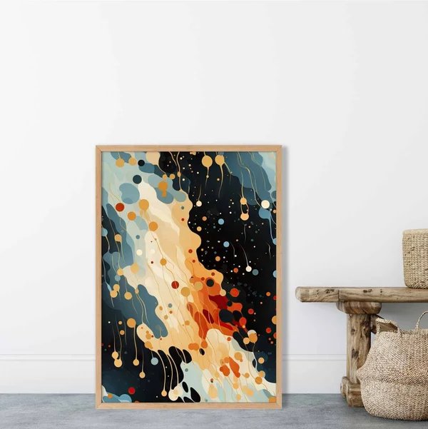 Abstrakter Flüssigkunstdruck Blau, Orange und Rot Nr. 1 Hover Image
