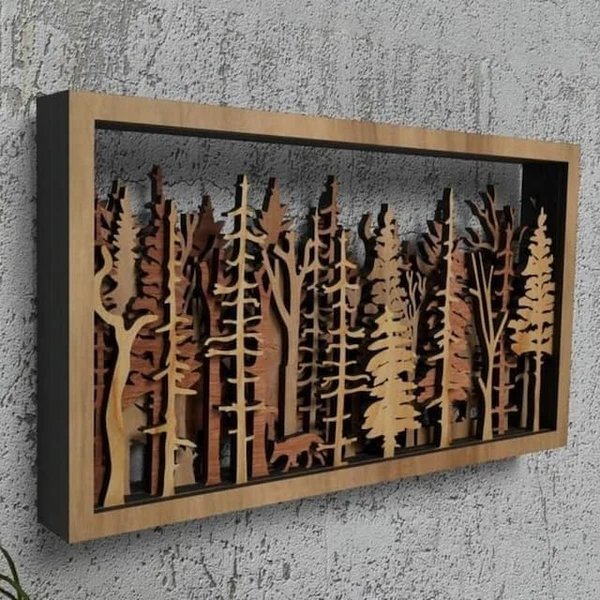 Wanddekoration – WoodForrest 3D – Bezaubernde Waldszene – Fuchs & Baumschatten