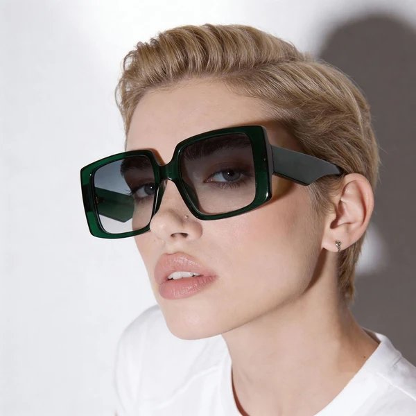 Damen moderne quadratische Sonnenbrille mit verspiegelten Gläsern