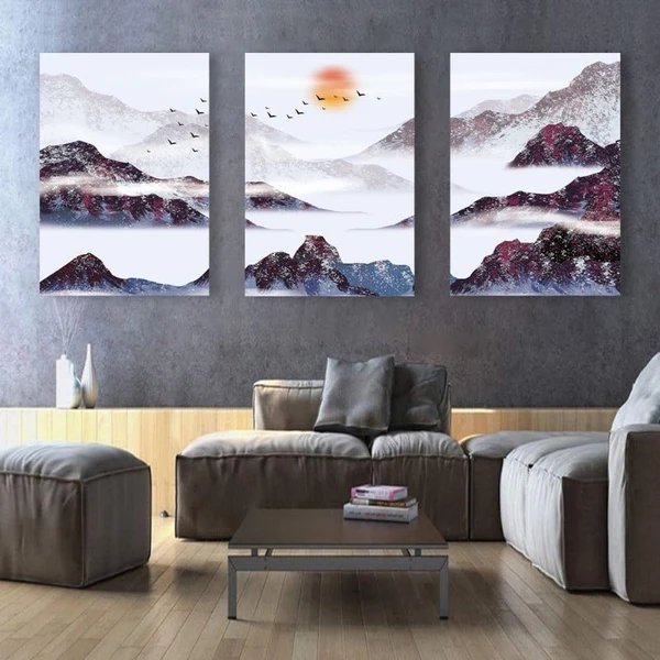 Mountain's Red Sun - Leinwand Wand Kunst Gemälde