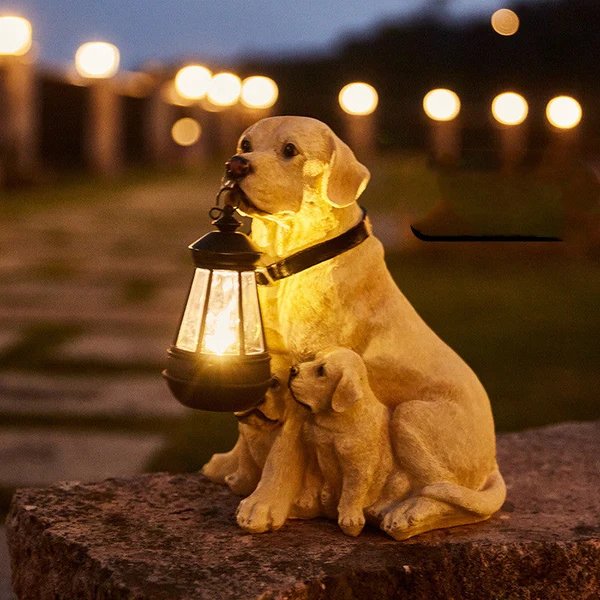 Solarbetriebene Garten-Hundestatue mit Beleuchtung