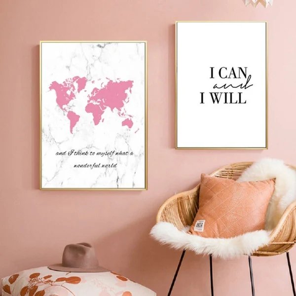 Weltkarte „Ich kann und ich werde“ – Leinwandbild Hover Image