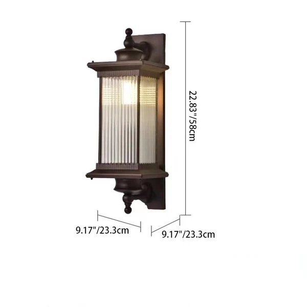 Traditionelles chinesisches wasserdichtes rechteckiges Glas-Metall 1-Licht-Wand sconce Lampe für Außenpatio