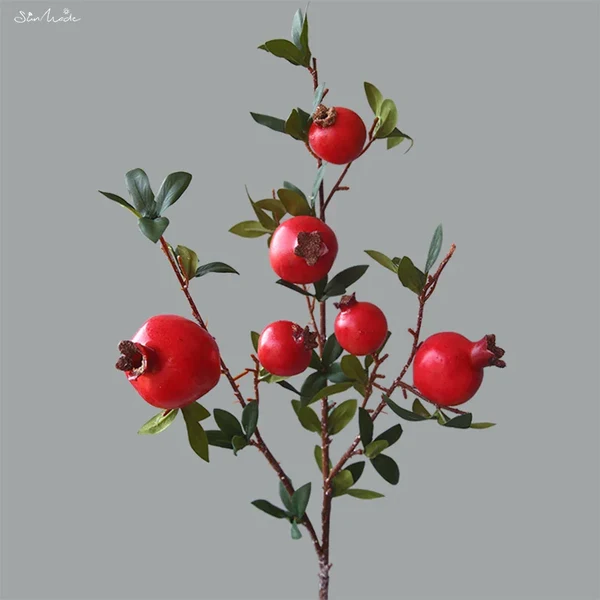 6-teilige künstliche Granatapfel-Fruchtzweig mit Blättern