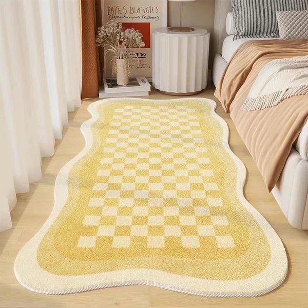 Faux Cashmere Schachbrett Gemütlicher Nachttisch Teppich Unregelmäßige Form Teppich Hover Image