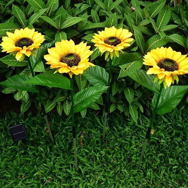 Zeitgenössische kreative solarbetriebene wasserdichte Sonnenblume Seide ABS Edelstahl LED Außenlicht für Garten Hover Image