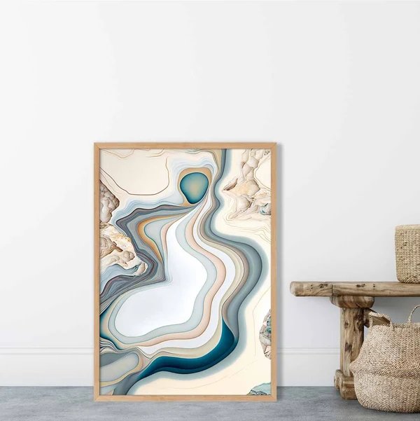 Abstrakter Kunstdruck im zeitgenössischen Stil in Beige und Blau Nr. 3 Hover Image