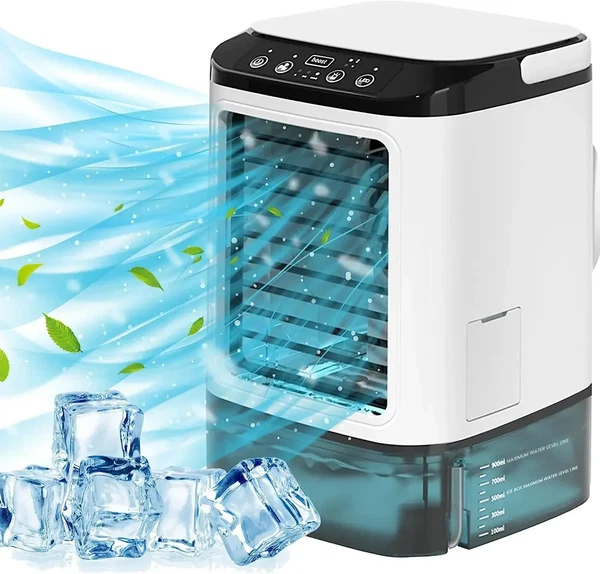 Luftkühler Tragbarer Ventilator Desktop Dual Spray Ultraschallvernebelung 3-Gang Leiser Luftkühler Nachtlicht Elektrischer Ventilator für Zuhause