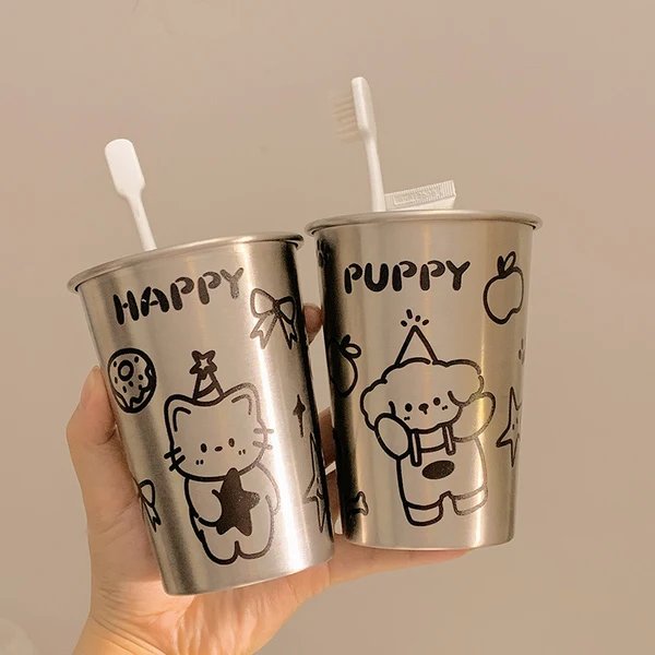 Edelstahl Trinkbecher mit Verspieltem Hundedesign