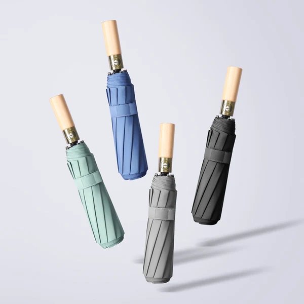 Damen eleganter Faltregenschirm mit ergonomischem Holzgriff Hover Image