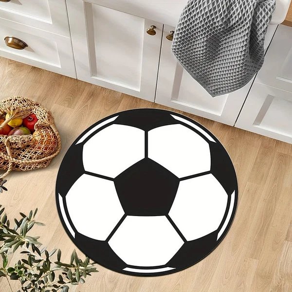 Runder Fußball-Teppich mit rutschfester Unterseite – Sportlicher Teppich für Kinderzimmer & Wohnzimmer