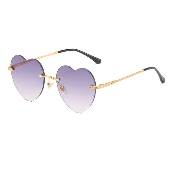 Damen Herzförmige Sonnenbrille mit verspiegelten Gläsern und goldenem Rahmen