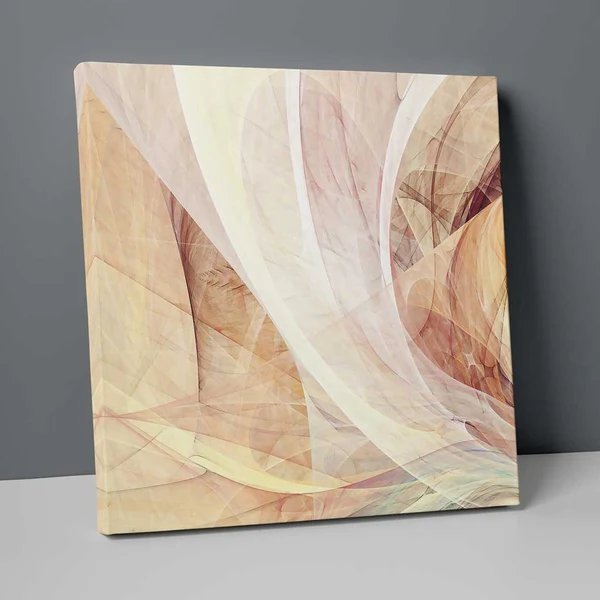 Abstraktes Fraktal in Creme, Orange und Blau Nr. 3, Kunstdruck auf Leinwand