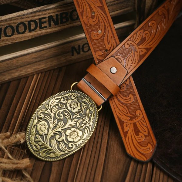 Herren-Gürtel im Western-Stil – Veganes Leder mit robuster Metallschnalle