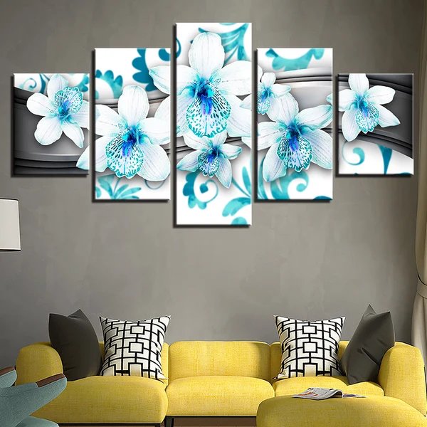 Zarte Blaue Orchideen 5 Teile - Leinwand Wandkunst Malerei Hover Image