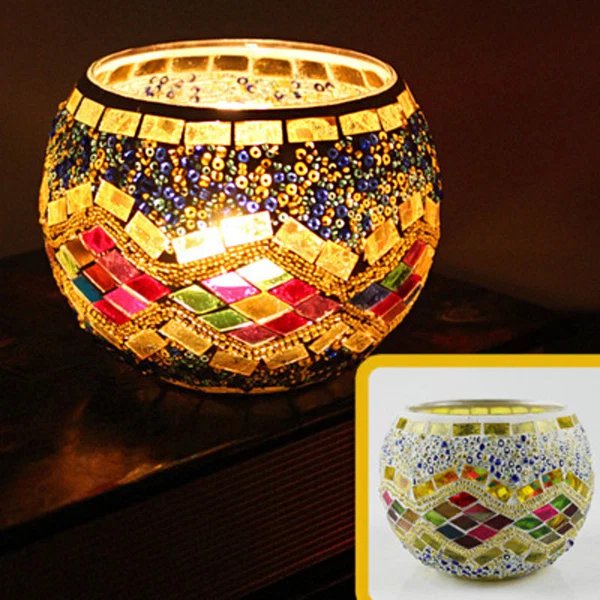 Europäischer Retro Glas Mosaik Teelichthalter
