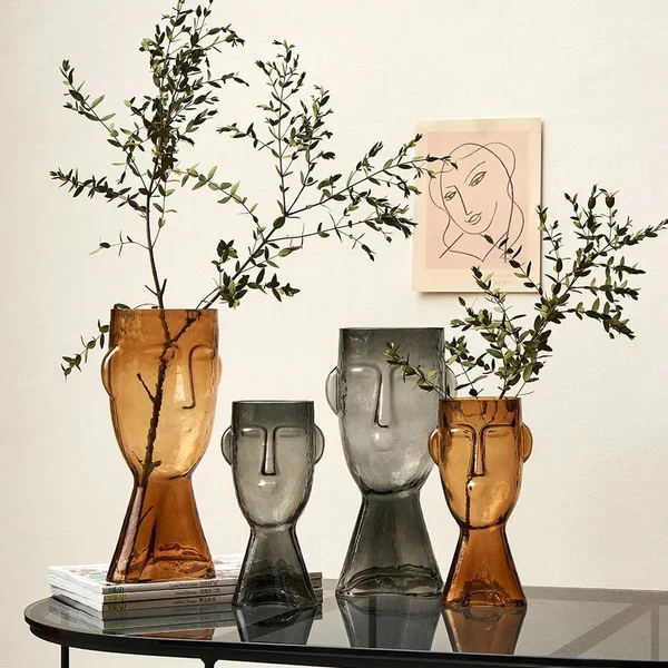 Kreative Glas Kopf Form Dekorative Vase für Moderne Dekoration