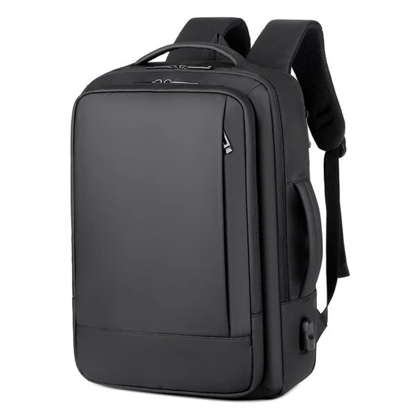 Erweiterbarer, wasserdichter Laptop-Rucksack für Business mit USB-Anschluss (Schwarz)