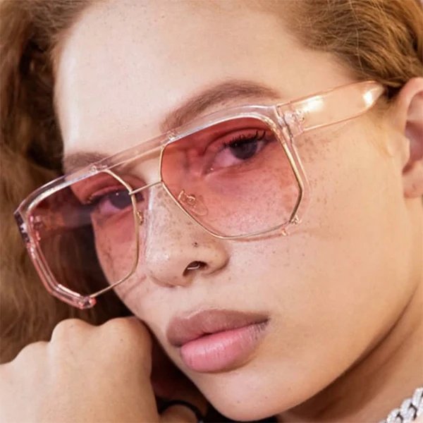 Damen modische Oversized-Sonnenbrille mit eleganter, facettierter Rahmenkonstruktion