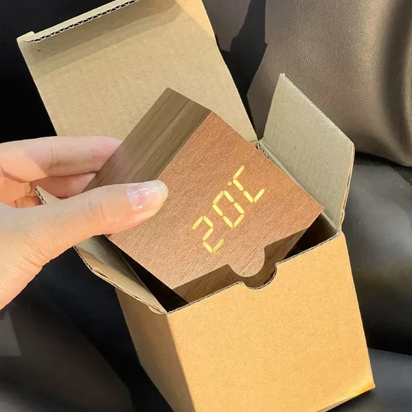 LED-Uhr aus Holz mit Temperaturanzeige, digitaler Zeitanzeige und minimalistischem Design – perfekt für Schlafzimmer und Büro Hover Image